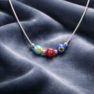 Colorful Murano 925 Sterling Beaded Necklace
